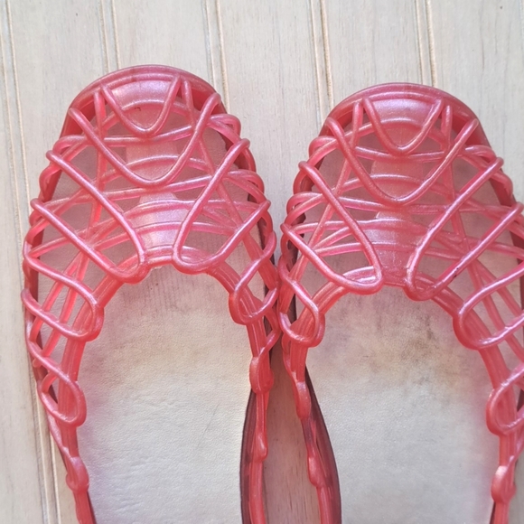 Vtg Jelly Made In Italy Ballet Pink Clear Waffle Cut Out Mary Jane Sandals Flats - Picture 2 of 7